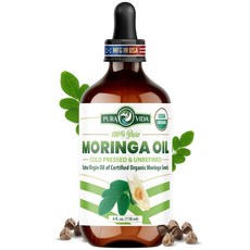USDA 유기농 모링가 씨드 오일: 100% 순수 냉압착 정제되지 않은 모링가 올레이페라 씨드 오일. 트리트먼트 펌프가 있는 56.7g(2온스) 병. 피부 및 모발용 - 구, 118ml