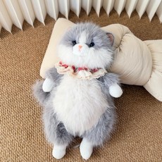 仿真貓毛絨玩偶 軟萌動物系列公仔, 灰白款:50cm, 1個