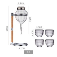 日料店衕款清酒冰酒壺套裝：滴漏式溫酒、龍頭醒酒器，快速冰鎮，品味日式清酒, 【加強包裝】銀冰酒器+4個杯, 1個