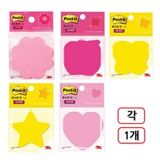 3M)포스트잇 모양노트 5개입, 혼합(꽃+사과+나비+별+하트)각1개씩