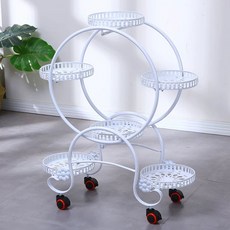 이동식화분대 다층 화분 받침 받침대 꽃 스탠딩 다이, C. 흰색6개의 파란색 브레이크 풀리 높이기, 1개