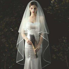 퀸스드레스 셀프웨딩 2겹 롱베일 레이스 면사포 미니 롱베일 브라이덜샤워