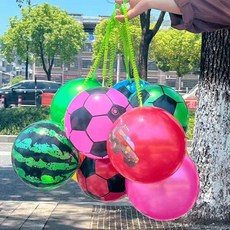 新品 拍拍皮球兒童玩具帶鏈繩子西瓜球卡通足球踢球幼兒園禮物 副廠商品, 1個, 帶鏈球混發 無氣筒 ,10個裝