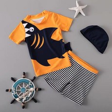 愛北鼻男童泳衣套裝 短袖防曬 兒童泳裝