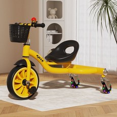 어린이 세발자전거 드리프트카 비행기 유치원 장난감 자전거 아기 유모차, 노란색 드리프트카/플래시 휠