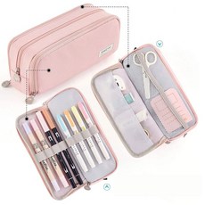 HB문화사 마카롱 더블 윈도우 캠퍼스 패브릭 대용량 필통 수납파우치, 핑크(PINK), 1개
