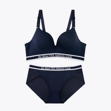 YES 애슬래틱 스포티 노와이어 브라 팬티 세트_네이비
