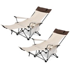 저스트캠프 리클라이너 캠핑 의자 등받이 각도조절 접이식 캠핑체어, 2개, 베이지