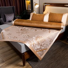 夏季天然藤席三件套艾草冰絲可摺疊空調涼蓆子單雙人學生宿舍批發, 凝膠注入記憶棉, 艾草雙面藤席-水中花