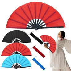 YOSMAKIY 라인 댄스용 팬 3개 그라운드 핸드 팬 접이식 세 가지 색상 제공 (매칭 파우치)