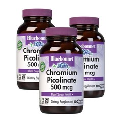 블루보넷 크롬 피콜리네이트 500mcg Bluebonnet Chromium Picolinate, 3개, 100정