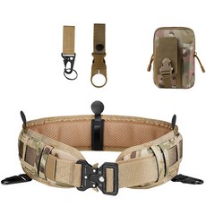 戶外多功能戰術腰封套裝尼龍蛇加厚腰帶，模組化全套腰封，耐磨耐用，戶外運動適用, CP迷彩腰封+腰帶+包+鷹嘴鉤+水瓶扣, 1個