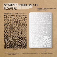 네일 템플릿 스탬프 플레이트 식물 나무 기하학 패턴 이미지 스텐실 DIY 인쇄 스테인레스 스틸 도구, 옵션27) Flowers, 1개