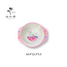 山水瑤竹纖維精緻寶寶兒童餐具可愛卡通飯碗餐盤超萌動物系列, 1個, 甜小兔雙耳碗