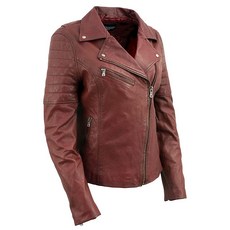 Milwaukee Leather 여성용 메이든 아쿠아 프리미엄 양가죽 오토바이 패션 가죽 재킷 스터드 SFL2840 올리브 XXL, 4X-Large, 레드