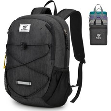 SKYSPER 소형 등산 백팩 여행용 12L 경량 패커블 데이팩 여성 남성용 접이식 눈물 방지, Black, Black, 1개