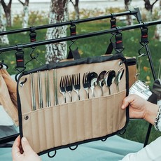 수저통 휴대용 캠핑용 캠핑 수납 보관함 용품 주머니 커트러리 케이스, 1개, 베이지