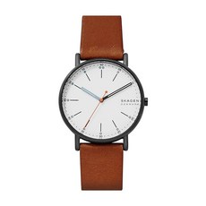 Skagen 남성용 시그니처 쿼츠 아날로그 시계 스테인리스 스틸 및 가죽 색상: 브라운 / 실버 (모델: SKW6374)