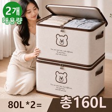 Lunoire 대용량 접이식 패브릭 리빙박스 지퍼형 이불 옷 수납정리함, 베이지, 2개