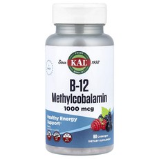 KAL B-12 메틸코발라민 베리 맛 1000mcg 60 사탕정, 3개, 60정