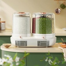 Z.xiang더블버킷식 360도 회전 잡곡통 쌀통 원터치 쌀보관함 5.5kg+6kg, 흰색