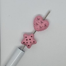 볼펜꾸미기 볼꾸 동대문 꾸미기 DIY 핑크 무광 통통 리본 발레코어 하트 별, 1개