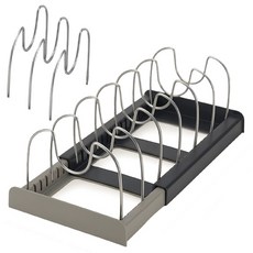 HGA 확장형 길이조절 주방 후라이팬 정리대 냄비 거치대 접시 선반 10packs, 블랙 회색조합, 1개, 10단 블랙 회색조합, 1개, 10단