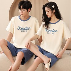 Fashion 純棉睡衣套裝 女 情侶睡衣 男/女生睡衣 夏季睡衣 短袖睡衣 棉質家居服 居家服 大尺碼睡衣 不含胸墊