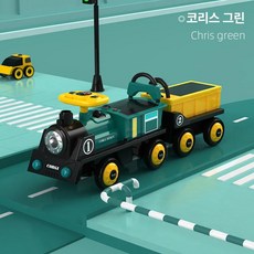 대형 붕붕카 기차 트레인 장난감 전동 리모컨 선물, 듀얼 구동, 1개, 딥그린 기관차+옐로우 1칸