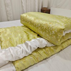 원앙 이불 커버 혼주 핑크 예단 지퍼형 모란 비단 전통 실크 솜제외, 셰이드플라워+화이트 실크