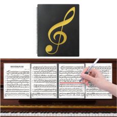 4면 4페이지 피아노 건반 악보집 악보 파일 바인더, 1개, 검정