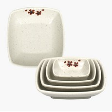 깊은 사각찬기 포인트그릇 반찬용기 일식찬기, 동백전사매트깊은사각찬기 G-0152