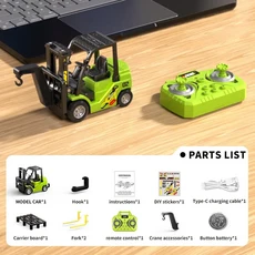 1:64 블루투스 미니 합금 지게차 엔지니어링 차량 RC 원격 제어 자동차 모델 장식 데스크탑 장난감 소년 크, 03 Green forklift