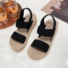 羅馬時尚鬆緊帶厚底涼鞋女, 201黑色 5CM ,40