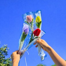 미아아트 모루 꽃다발 완제품 튤립 꽃 한송이 조화 졸업식 선물, 핑크, 3개