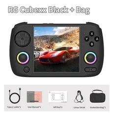 ANBERNIC RG CubeXX 휴대용 게임 콘솔 395인치 IPS 화면 RGCubeXX Linux WIFI 블루투스 레트로 비디오 PSP, 01 China Mainland, 02 128G 8K Games, 04 Black with Bag