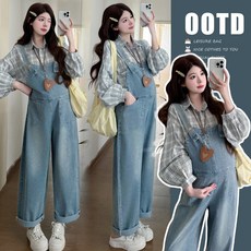 디한스 임산부 귀여운 와이드 빅사이즈 멜빵 청바지