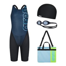 [브랜드정품]아레나 아레나 여아동 A4BG1KG03 반신수영복 + 수모+ 수경 +가방 세트 빅로고 플레이키트 강습수영복 휴가수영복