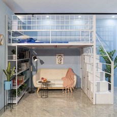 라폼 벙커침대 안전 프레임 계단 낮은벙커 공간활용, B형백색+35CM난간+직사다리1500x2000