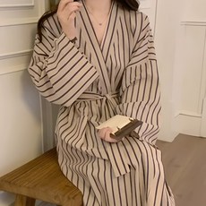 체크&줄무늬 홈웨어 롱가운 2컬러