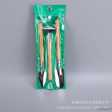 桃園出貨 跨境不鏽鋼園藝三件套迷你櫸木小鏟子多肉種植工具盆栽移植園林鏟, 1個, 高檔-迷你三件套