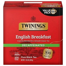 Twinings 얼 그레이 엑스트라 스트롱 홍차 개별 포장 백 20개 (1팩) 시트러스 및 베르가못 맛 카페인 뜨겁거나 차갑게 즐기기 티백 20개, Decaf English Breakfast, 500ml