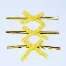 페토닷컴 예쁜 빵끈 포장끈 90종 모음 포장타이, 1개, 끈-78-스티치 리본빵끈 옐로우