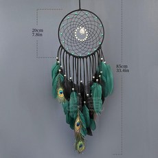 捕夢網掛飾 風鈴孔雀羽毛夜光珠 牆壁掛件 創意鋪夢網成品, 林雀