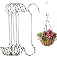Lchkrep 6팩 엑스트라 대형 헤비 듀티 롱 아웃도어 식물 걸이 S 후크 - 바구니 새 모이통 윈드 차임 정원 장식품 퍼골라 옷장 꽃바구니 실내 야외용 12인치..., 16 inch-6Pack