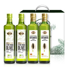 [선물포장] 소르바스 유기농 엑스트라버진 올리브유500ml 2병+해바라기유500ml 2병 오일 선물세트, 단품, 1세트