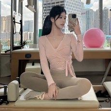 여성 요가 티셔츠 캐주얼 필라테스 상의 사계절용 요가복 긴팔티 여자 헬스복 피트니스 티셔츠 LPC