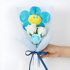 조화 비누꽃 스마일 인형 미니꽃다발, 블루, 1개