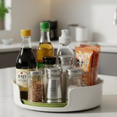 오픈형 양념통 정리대 다용도 주방 회전 트레이, 올리브그린, 1개