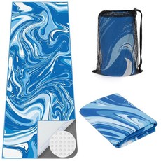 MicaYoung 코너 포켓이 있는 요가 매트 타월 미끄럼 방지 그립 극세사 커버 매트 핫 요가 필라테스 및 체육관 운동용 길이 177.8cm70인치 x 너비 66cm2, 블루